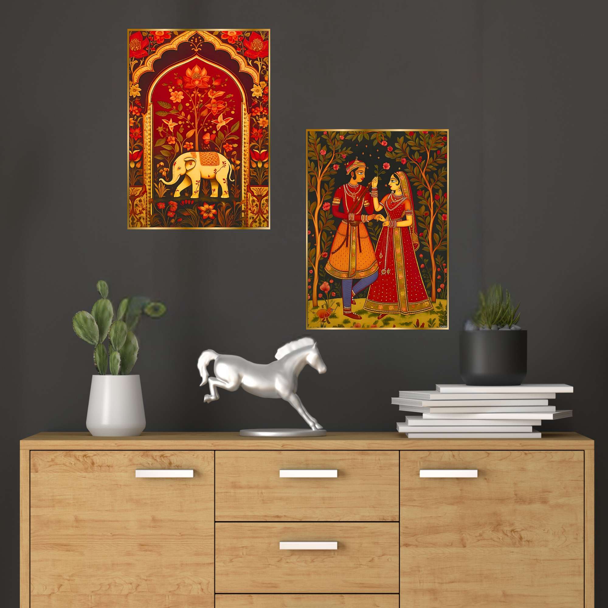 Set of Two Wall Paintings for Wall Dacoration Golden Framed Wall Paintings for Living Room & Bedroom Wall Art for Home Decoration & Office Wall Décor (14x11 inch CH-GD2-19)