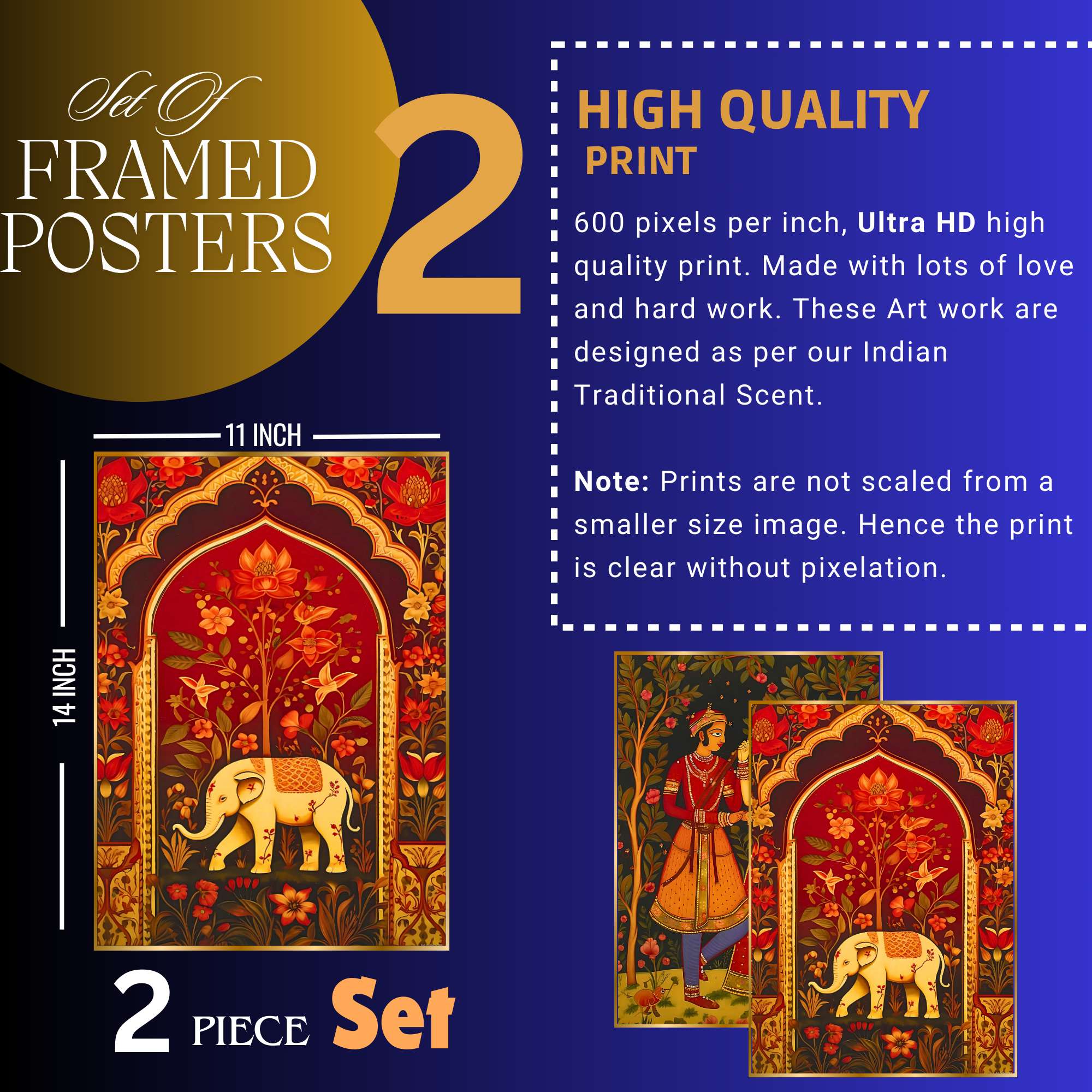 Set of Two Wall Paintings for Wall Dacoration Golden Framed Wall Paintings for Living Room & Bedroom Wall Art for Home Decoration & Office Wall Décor (14x11 inch CH-GD2-19) - Image 4